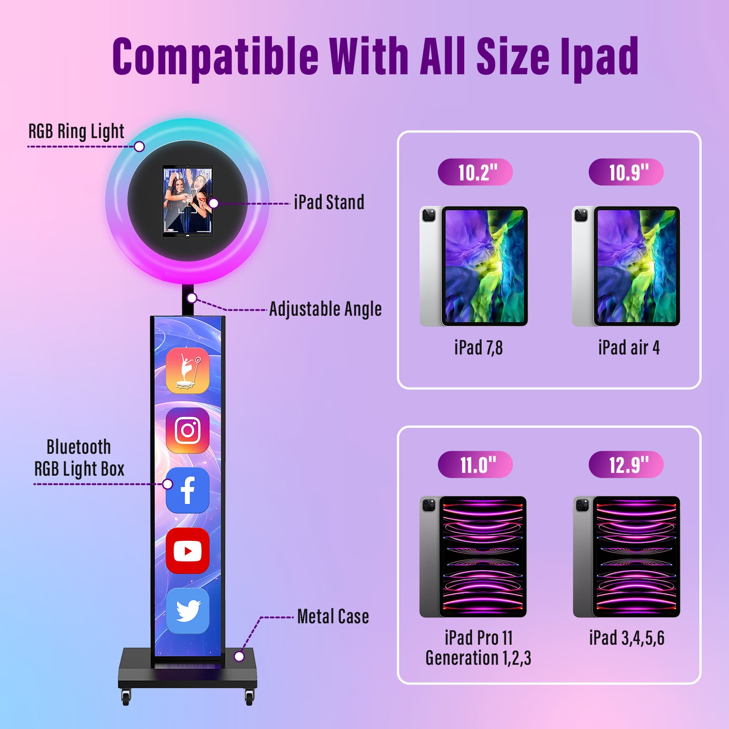 JIYANG photo booth for ipad  10.2 10.9 11 12.9 13(Black Flight Case)