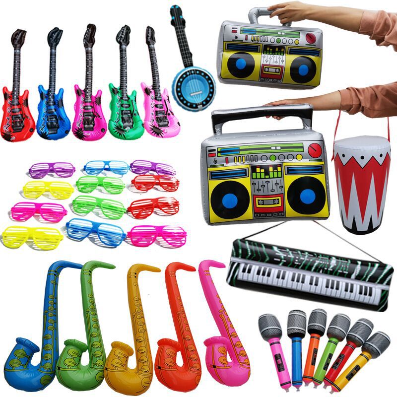 360 photo booth event props  Party Inflatable Musical Instrument Toys set , 5 PVC inflatable balloons +1 Venetian blind glasses+1 Colorful feather glasses+1 air pump+1 headband+1 set photo props Accessories Masks Wedding