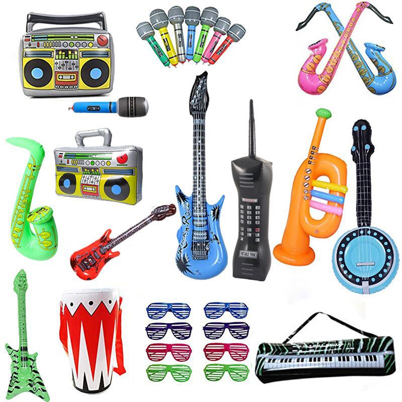 360 photo booth event props  Party Inflatable Musical Instrument Toys set , 5 PVC inflatable balloons +1 Venetian blind glasses+1 Colorful feather glasses+1 air pump+1 headband+1 set photo props Accessories Masks Wedding